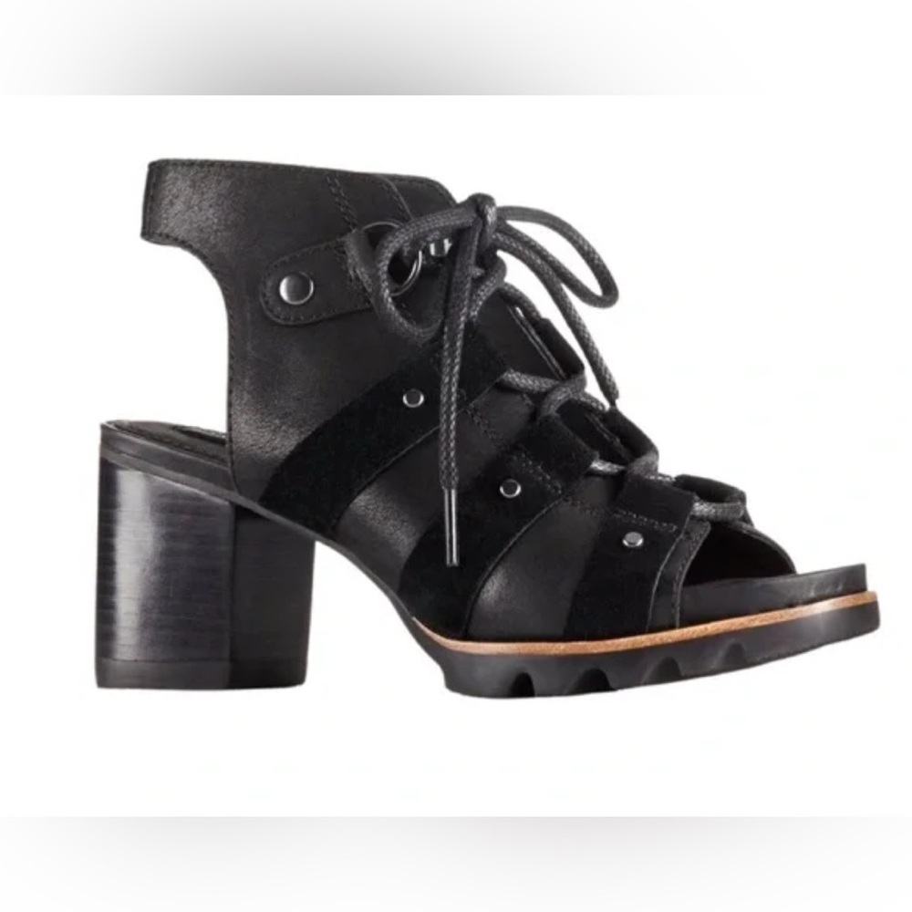 Sorel Women’s Addington Leather Lace-Up Chunky Sandal Black Size 9